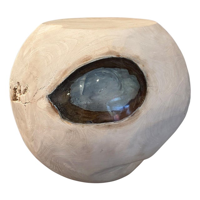 Andrianna Shamaris Organic Teak Wood and Resin Drum Side Table For Sale