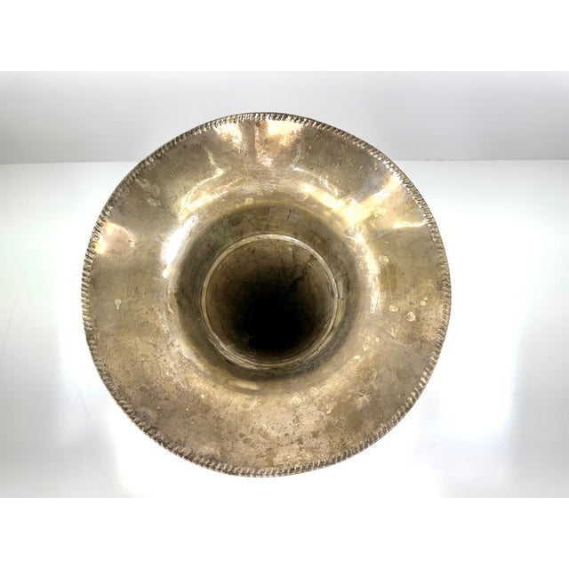 Metal Antique Silver-Plated Tall Trumpet Vase With Fluted Rim For Sale - Image 7 of 11