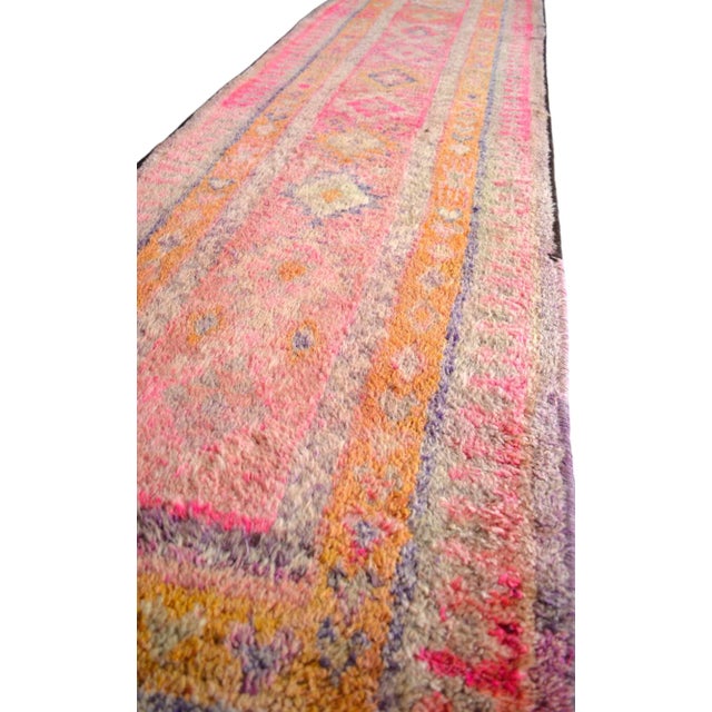 Pink Hand-Knotted Turkish Kurdish Rug Pink Runner. High Pile Tribal Short Runner 2′8″ × 10′2″ For Sale - Image 8 of 12
