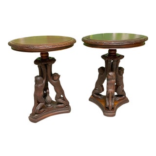 Hand Carved Monkey Pedestal Tables For Sale