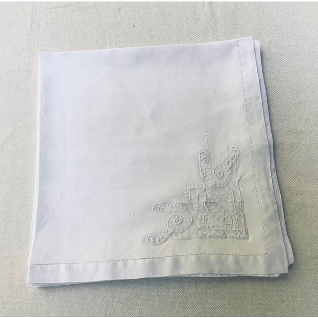 Antique French Linen Napkins, Set of 5, Hemstitched Ladderwork Embroidery, Circa 1900 For Sale - Image 4 of 15