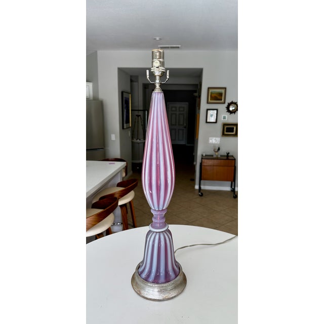 An elegant Large Italian Mid-Century Modern table lamp crafted in luminous, hand-blown Murano art glass, by Barovier &...
