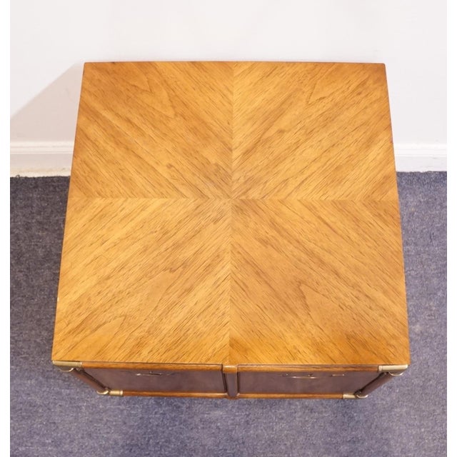 Late 20th Century Drexel Heritage Accolade Collection Italian Campaign Style 26" Square Accent Storage End Table 984-372 For Sale - Image 5 of 11