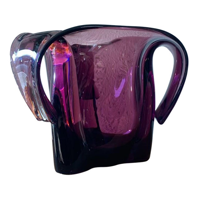 Vintage Amethyst Art Glass Sculptural Vase For Sale