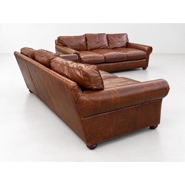 Vintage Cognac Top Leather 3-Seater Sofas, Pair For Sale - Image 12 of 17