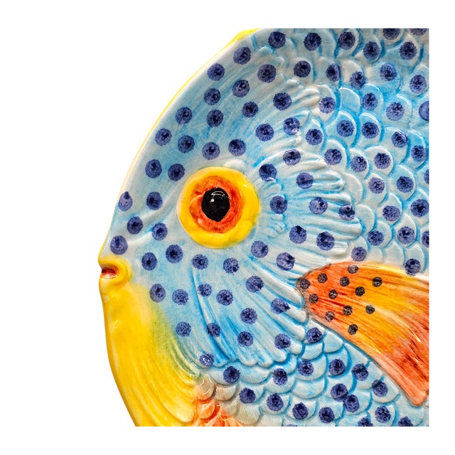 Hand Painted Majolica Zanolli Italian Fish Plates & Platter Set of 6 For Sale - Image 14 of 16