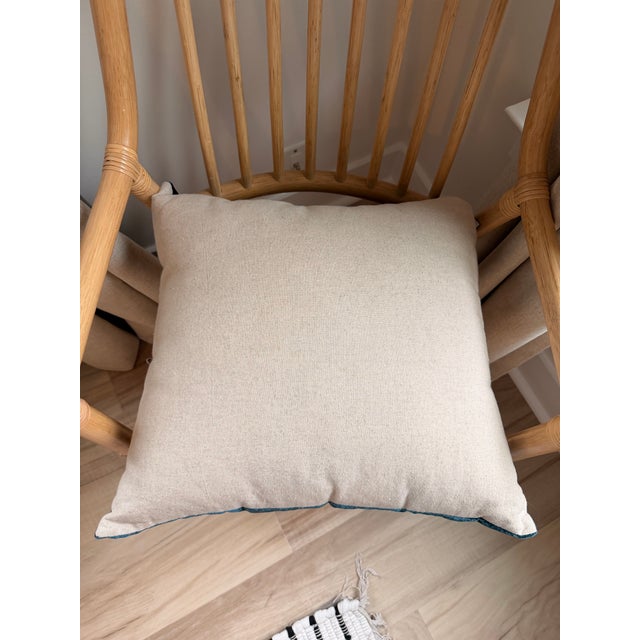Contemporary Deep Teal Velvet/Linen Flax Throw Pillow With Plush Full Insert 20” X 18” Rectangular Accent For Sale - Image 3 of 7