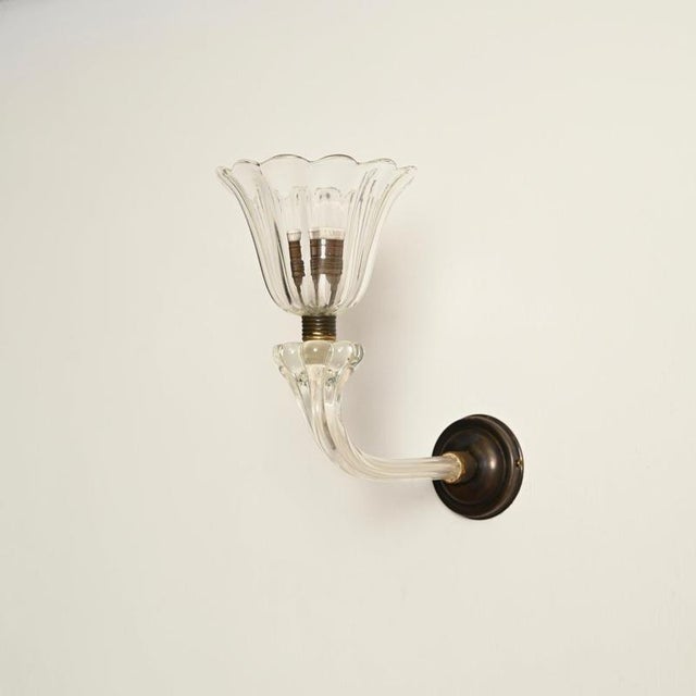 Large Murano Glass and Bronzed Brass Flower Sconces from Barovier, Italy, 1940s, Set of 2 For Sale - Image 11 of 13