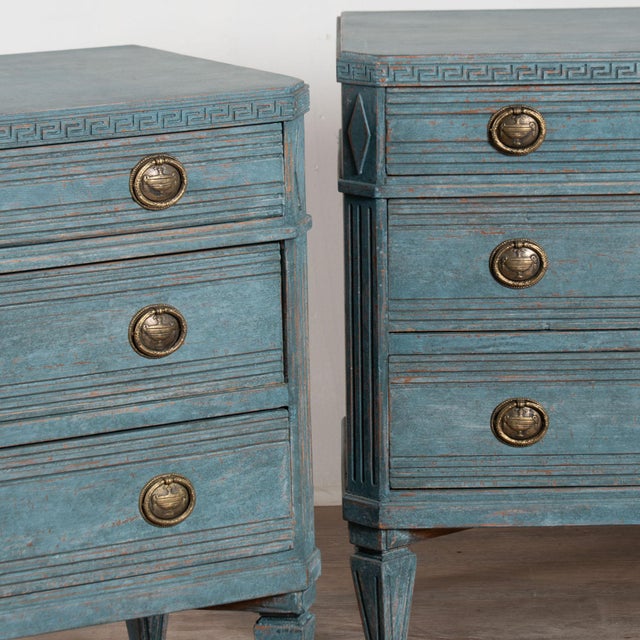 19th Century Swedish Gustavian Blue Painted Chest of Drawers, Pair For Sale - Image 12 of 17