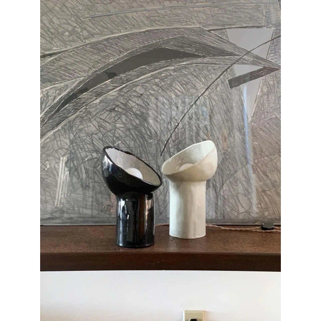 DESIGN FRERES Design Freres Black and White Cyclope Lamps - Set of 2 For Sale - Image 4 of 11