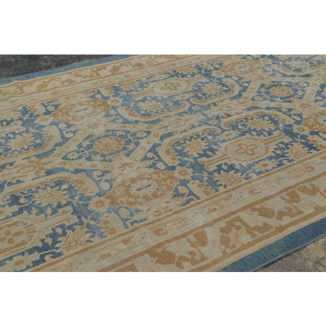 Rug & Kilim Antique Mahal Runner With Brown and Blue Dense Geometric Pattern - Rug & Kilim For Sale - Image 4 of 7