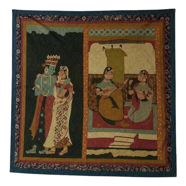 Hand Embroidered Indian Mythology Wall Hanging, 1980s For Sale