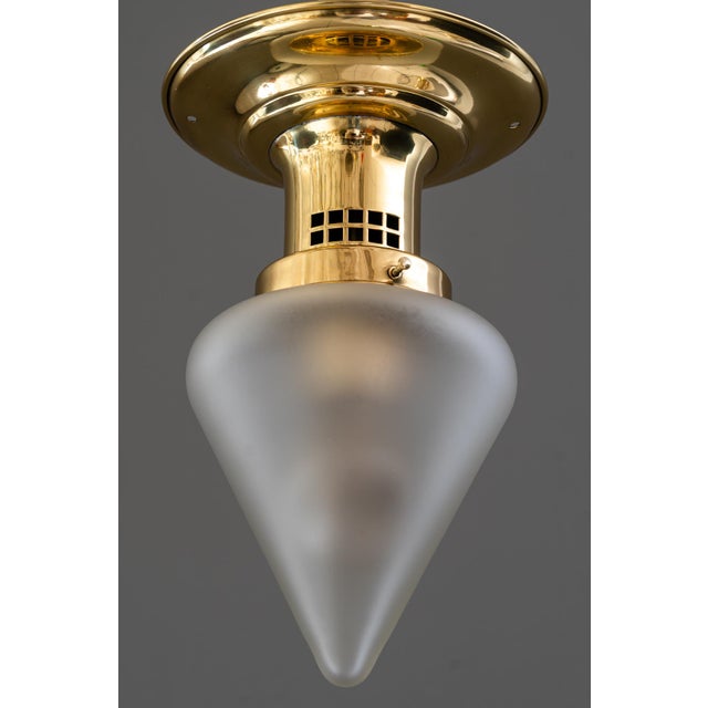 Gold Ceiling Lamps with Glass Shades, Vienna, 1920s, Set of 2 For Sale - Image 8 of 16