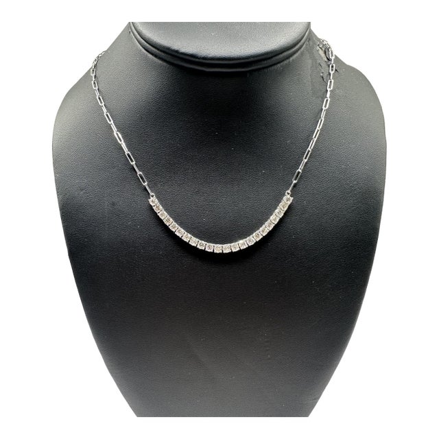 Diamond Tennis Link Necklace in 14kt White Gold – 3ctw, 19in, New For Sale