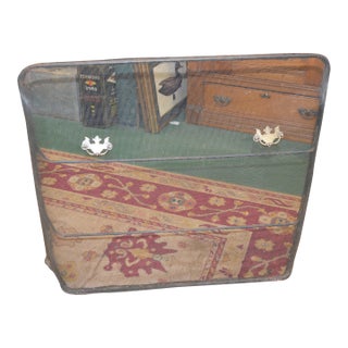 Vintage Black Metal Mesh & Iron Curved Front Fireplace Screen W/Brass Handles For Sale