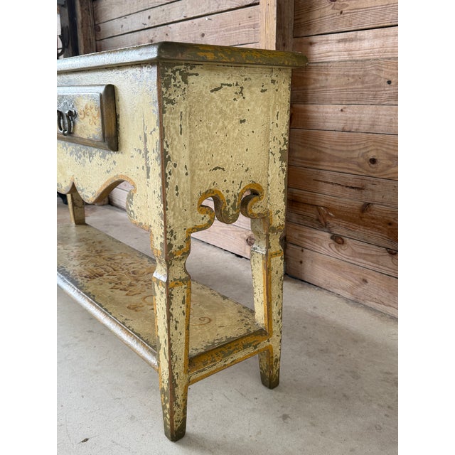Mustard Vintage Rustic Spanish Colonial Style Distressed Console Table With Drawers For Sale - Image 8 of 12