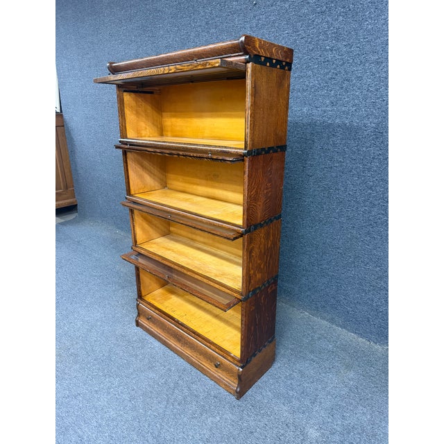 Macey 4-Section Quarter Sawn Oak Sectional Barrister Bookcase, C. 1910 For Sale - Image 12 of 12