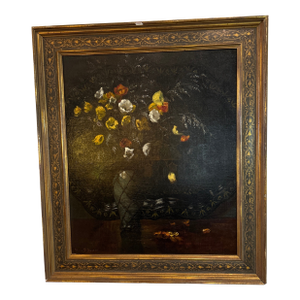 Antique English Still Life Painting With Flowers by Mabel.B.Messer
