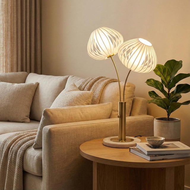 Elegant and sculptural, the Bloom 2-Light Table Lamp by NOVA of California brings a fresh twist to mid-century modern...
