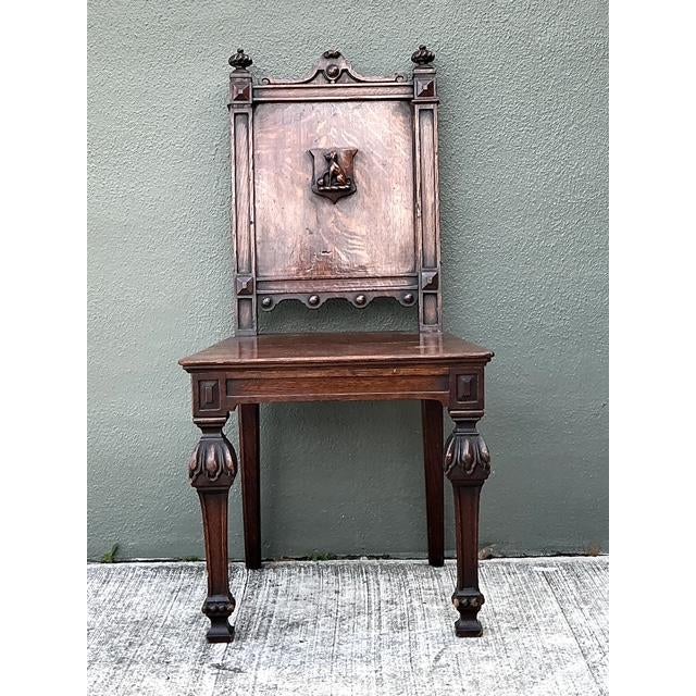 Gothic Vintage English Hall Chair With Dog Motif For Sale - Image 3 of 12