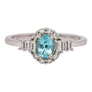 Blue Afghan Tourmaline Ring with Earth Mined Diamond in Solid 14k Gold Oval 5.5x4mm For Sale