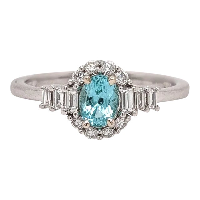 Blue Afghan Tourmaline Ring with Earth Mined Diamond in Solid 14k Gold Oval 5.5x4mm For Sale