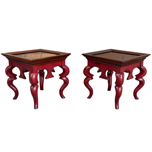 Chinoiserie Early 21st Century Hickory Chair Chinoiserie Style Red Lacquered Side Tables – A Pair For Sale - Image 3 of 17