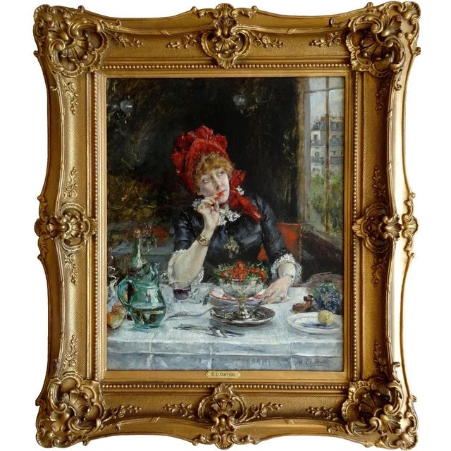 Eduardo Leon Garrido, Girl in Restaurant in Paris, 19th Century, Oil on Wood For Sale - Image 9 of 11