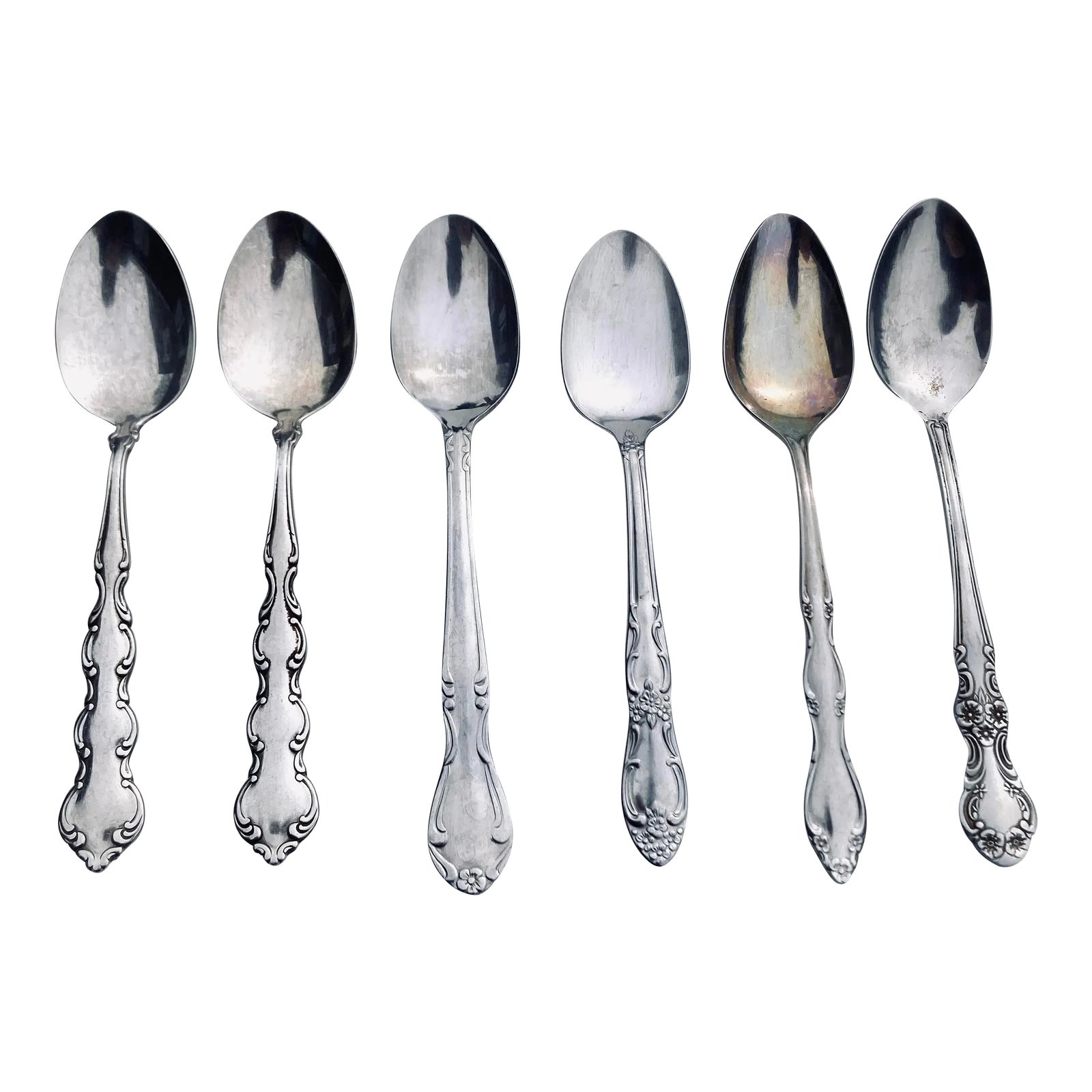 Vintage Oneida Stainless Steel Mismatched Tea Spoons- Set of 6 | Chairish