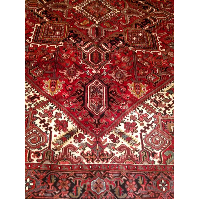 Vintage Persian Heriz Rug, Hand-Knotted Wool, Geometric Medallion Pattern, Red & Navy, 8x10 For Sale In Chicago - Image 6 of 10