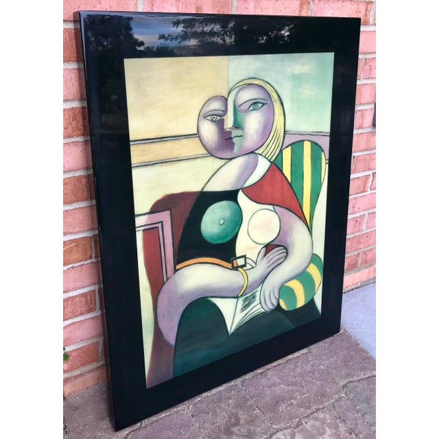 Abstract Artisan Made Lacquered Picasso Print ‘Reading’ - 34” X 26” For Sale - Image 3 of 6