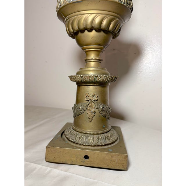 Antique 19th Century Victorian Ornate Gilt Bronze Glass Astral Oil Table Lamp For Sale - Image 12 of 14