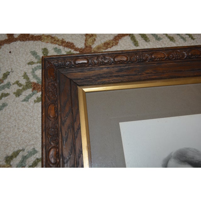 Victorian Vintage Carved Oak Wood Rectangular Picture Frame W/ Glass For Sale - Image 3 of 12