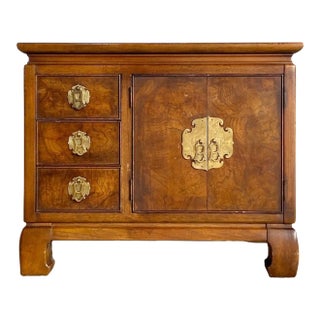 Chinoiserie Burlwood and Brass Nightstand by Gordon’s Furniture For Sale