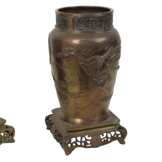Metal Japanese Meiji Bronze Phoenix Vases, 1890s, Set of 2 For Sale - Image 7 of 18