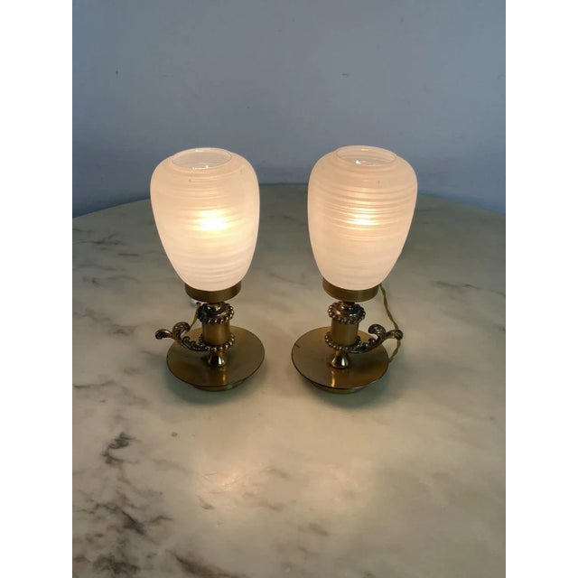 Metal Mid-Century Brass and Murano Glass Table Lamps, 1950s, Set of 2 For Sale - Image 7 of 9