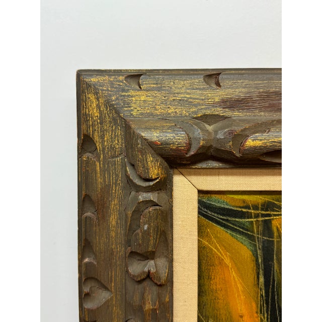 Moishe Katz oil on canvas 1966 Figure playing flute 52.75 x 22.75 Framed 45x15 unframed