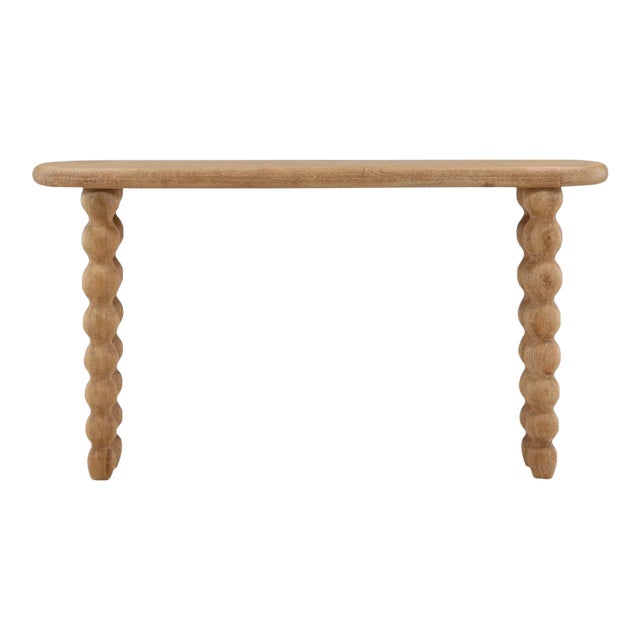 Tulum Rounded Wood Orb Leg Console Table For Sale