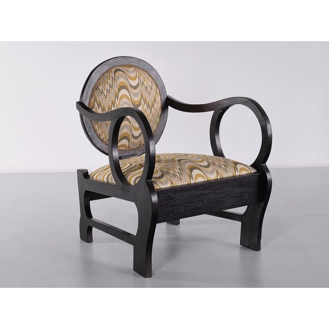 Wood Set of Vintage Armchairs in Oak and Dedar Jacquard by Lajos Kozma, 1940s For Sale - Image 7 of 16