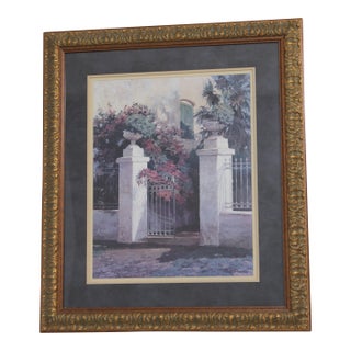 Large Framed Art Print of Gate & Foliage For Sale