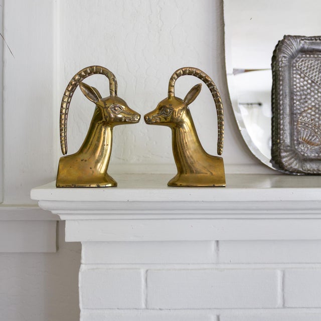 Mid Century Ibex Brass Bookends For Sale - Image 9 of 10