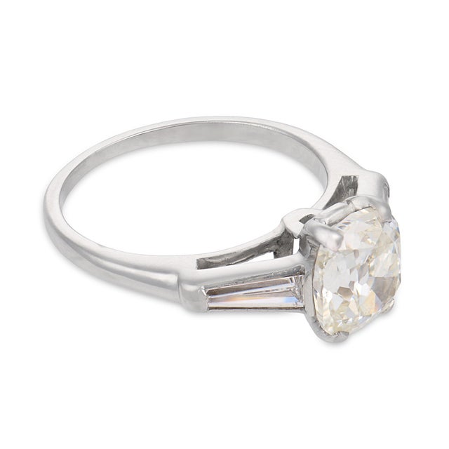 1950s Mid Century Gia 1.51 Carat Old Mine Cut Diamond Platinum Engagement Ring, Size 4.25 For Sale - Image 5 of 8