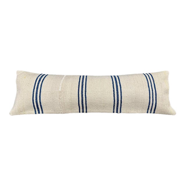 Turkish Hemp Pillow Cushion Natural Beige Blue Cushion Cover 14x45 For Sale
