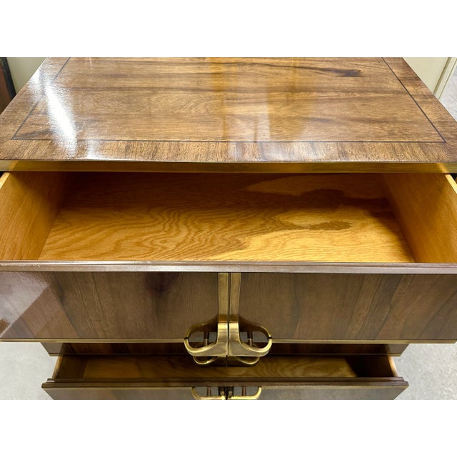 1970’s Mastercraft Walnut and Brass Chest of Drawers For Sale - Image 9 of 12