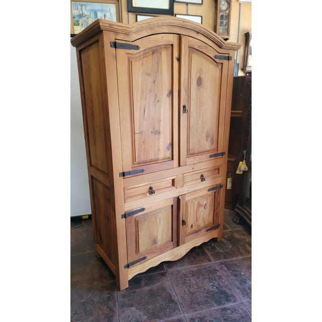 Rustic Solid Pine Armoire Hutch Storage Cabinet For Sale - Image 10 of 12