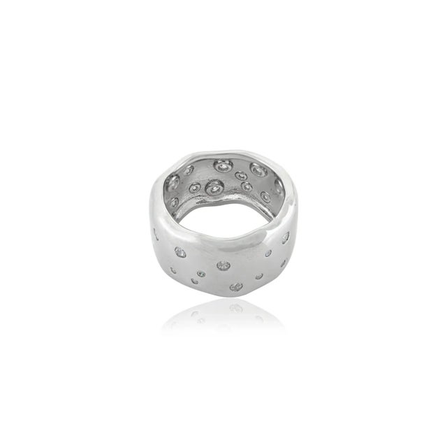 Art Deco Carat&Her Molten Silver Scatter Ring, Wide Cigar Band With Cz Studded Size 7.5 For Sale - Image 3 of 12