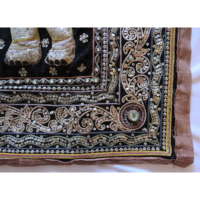 Large Burmese Tapestry Kalaga Elephants Thai Embroidered With Beads and Sequins For Sale In Providence - Image 6 of 8