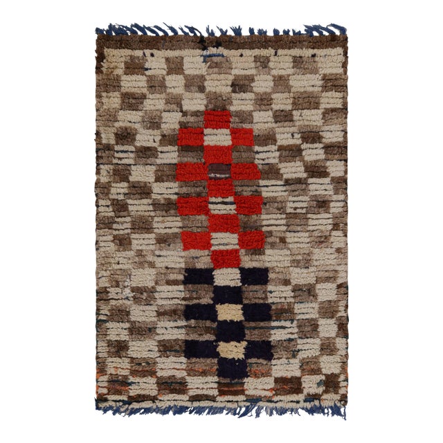 Vintage Moroccan Rug With Beige-Brown Geometric Patterns, From Rug & Kilim For Sale
