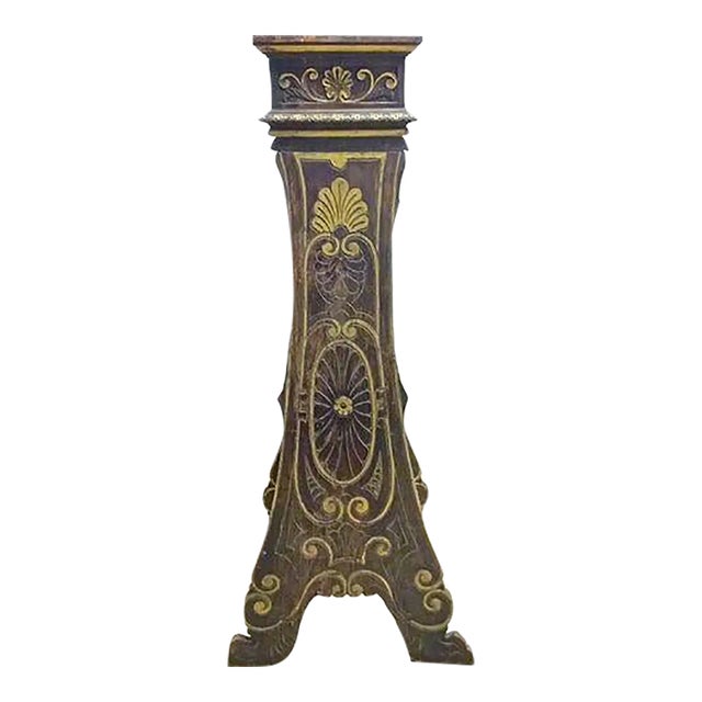 Antique Acanthus Leaf Carved Italian Pedestal For Sale