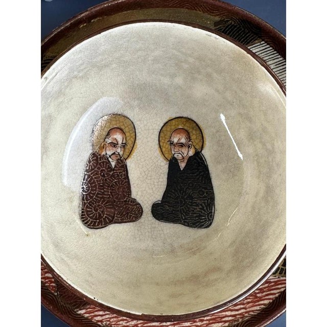 Ceramic Antique Japanese Meiji Hand-Painted Shimazu Satsuma Tea Service with Moriage Kannon Immortals and Dragons, Set of 14 For Sale - Image 7 of 11